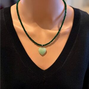 Green Heart Shaped Natural Stone Necklace Symbolizes Growth & Balance NEW